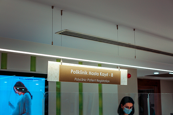 acrylic suspended reception information desk sign