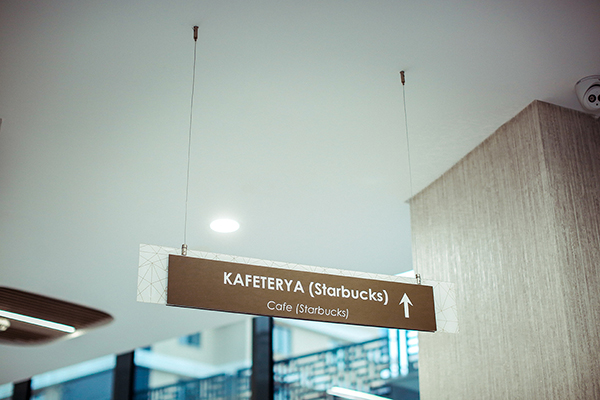 acrylic suspended reception information desk sign