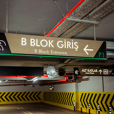 Acrylic Wayfinding - Hanging Signage - Parking Signage