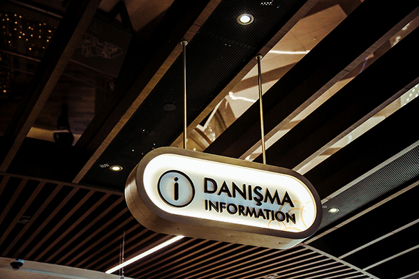 aluminum illuminated suspended reception information desk sign	