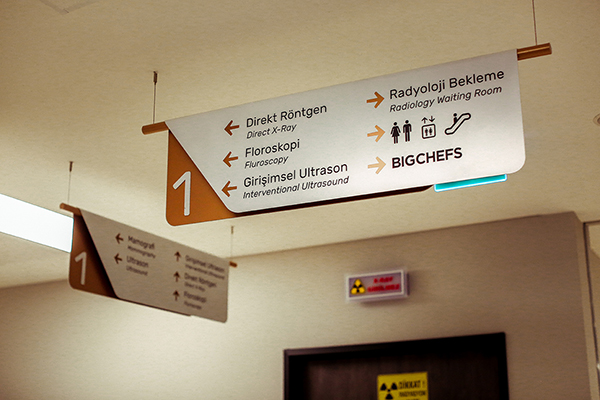 aluminum suspended directional hospital sign	