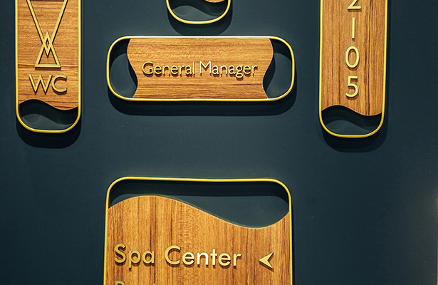 brass stainless steel, wooden floor information sign