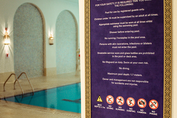 Hotel Pool Rules Signage, Aluminum, Acrylic Information Sign