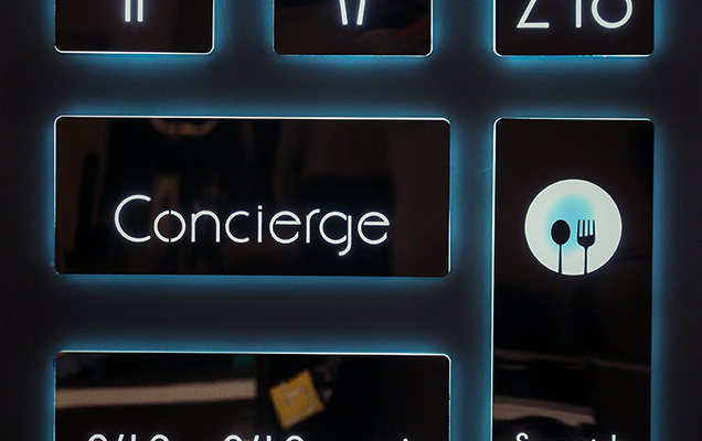 illuminated, stainless steel door sign	