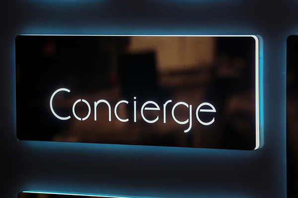 illuminated, stainless steel door sign	