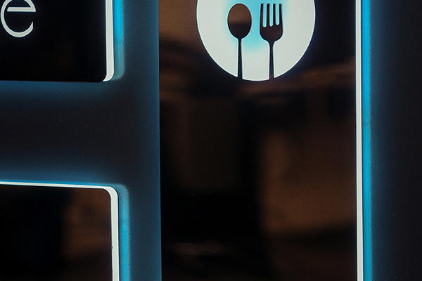 illuminated, stainless steel pictogram, identification sign