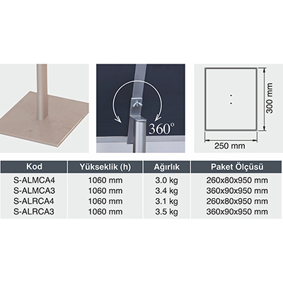 Metal Ayaklı Duyuru Panosu, Metal Broşür Standları, Işıklı Poster Panosu