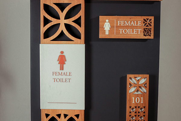 wooden acrylic floor information sign